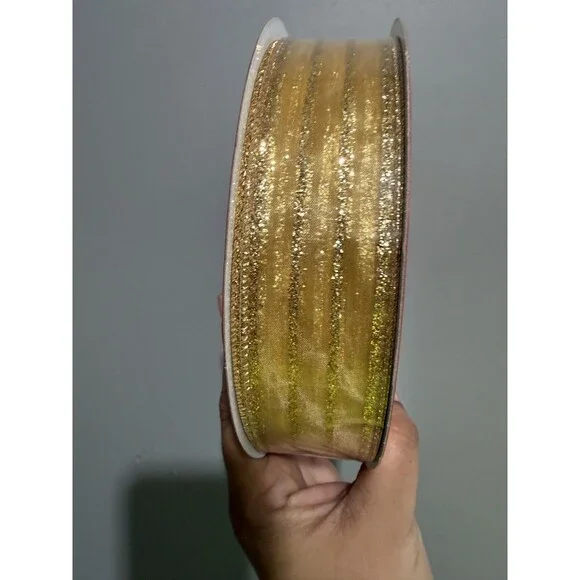 New Lot Of 3 Glitter Wired Edge Sheer Ribbon Ribbon 90 Ft X 1.5 in - Picture 6 of 6